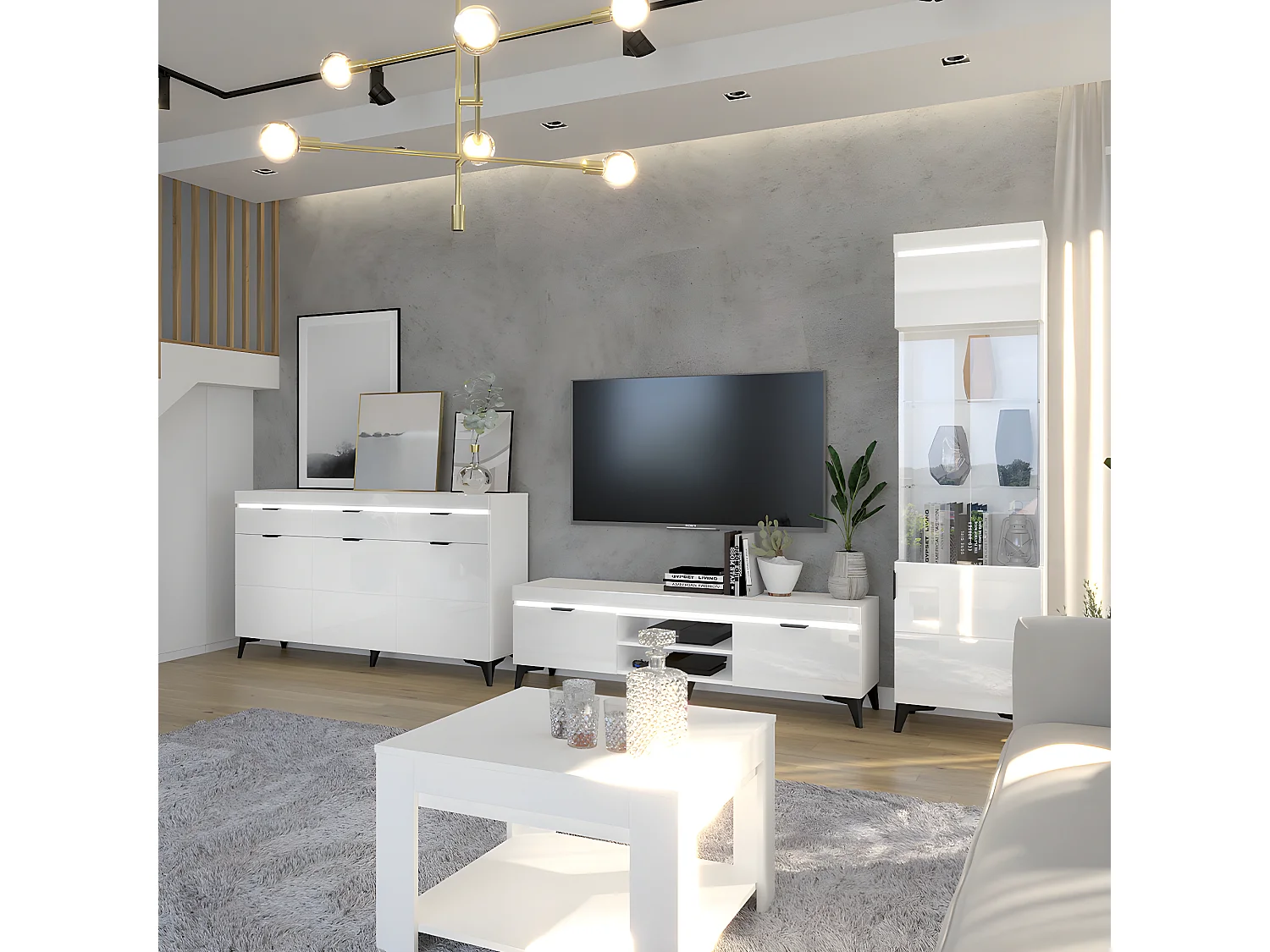 Vitrine 1 porte LED inclus Ruben Blanc