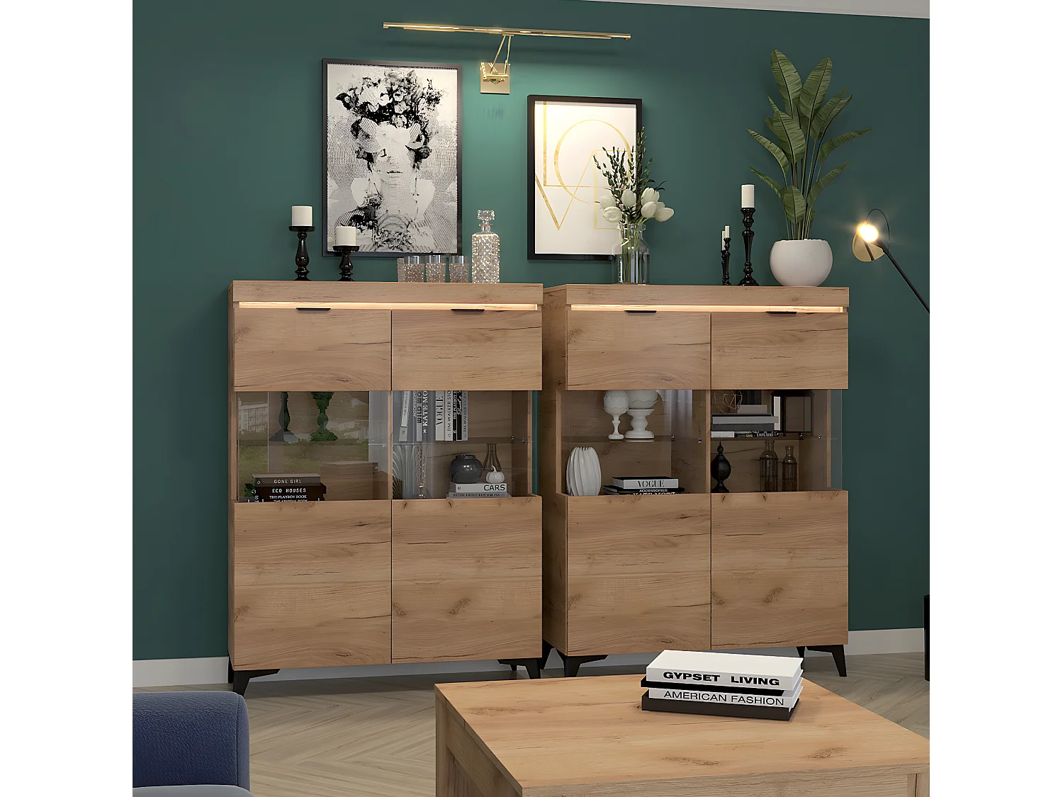 Vaisselier 2 portes LED inclus Ruben Bois