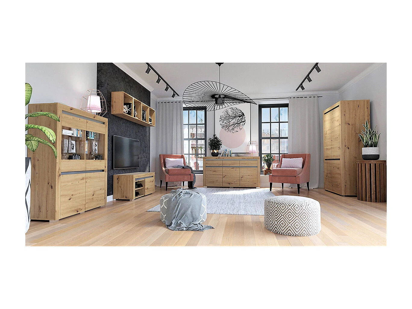 Credenza 4 ante Kasla marrone e grigio antracite 139cm