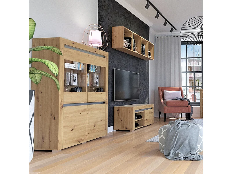 Vajillero 4 puertas con LED Kasla Madera y Antracita