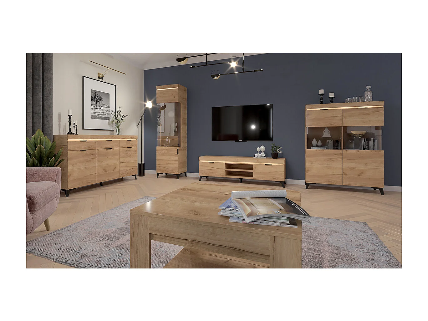 Vitrine 1 porte LED inclus Ruben Bois