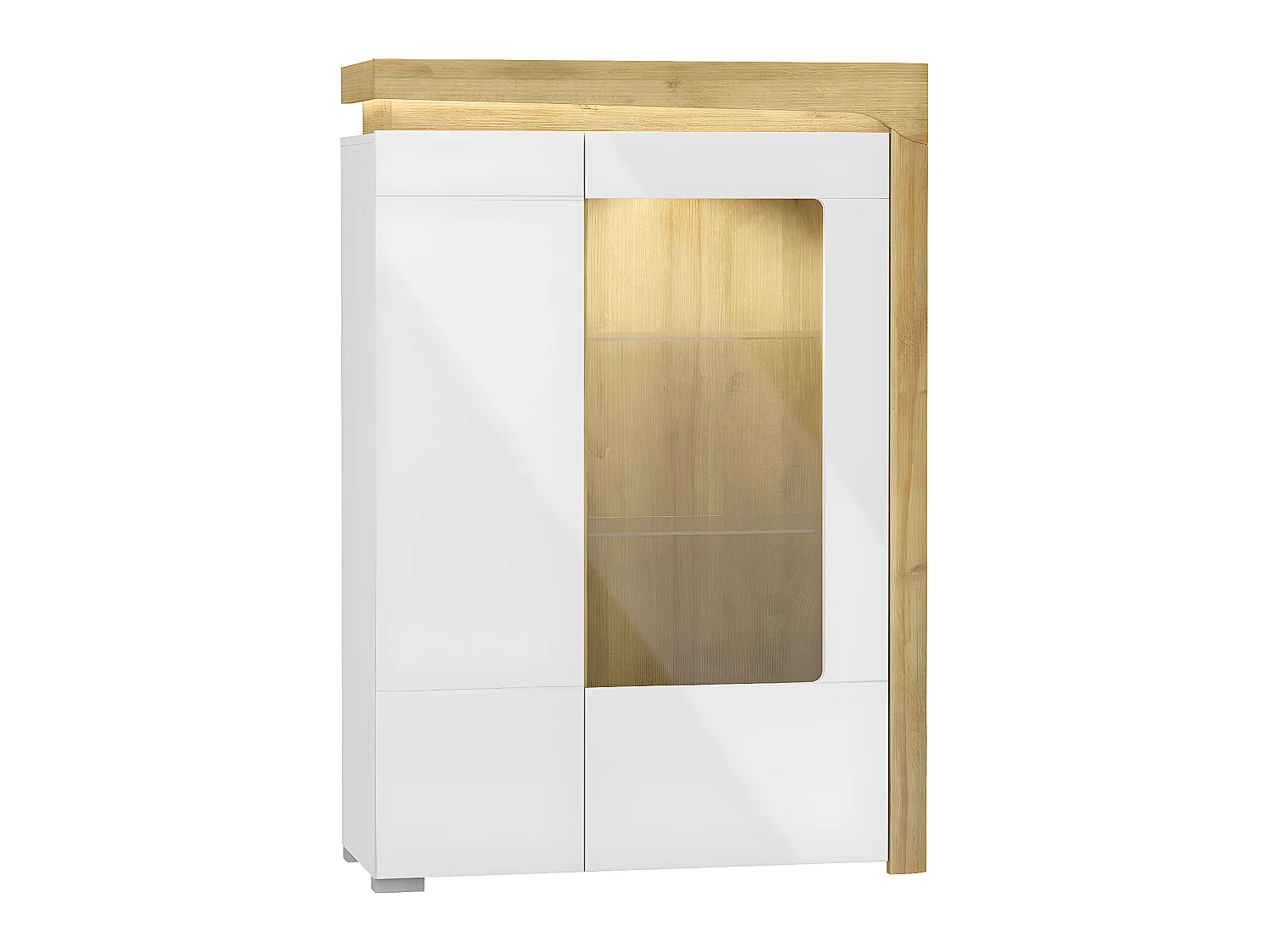 Teo Wit en Hout 2-deurs dressoir, recht, inclusief LED verlichting