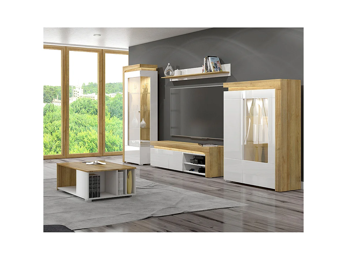 Teo White and Wood 2-dörrars sideboard, rak, inklusive LED-lampa