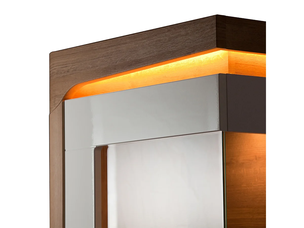 Vitrine 1 porte ouverture gauche LED inclus Teo Blanc et Bois