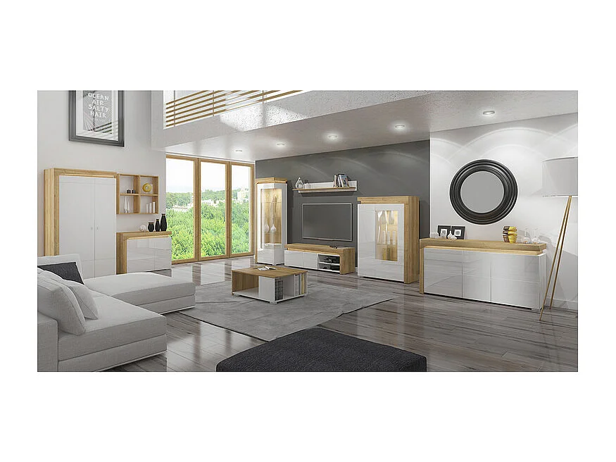 Vitrine 1 porte ouverture gauche LED inclus Teo Blanc et Bois