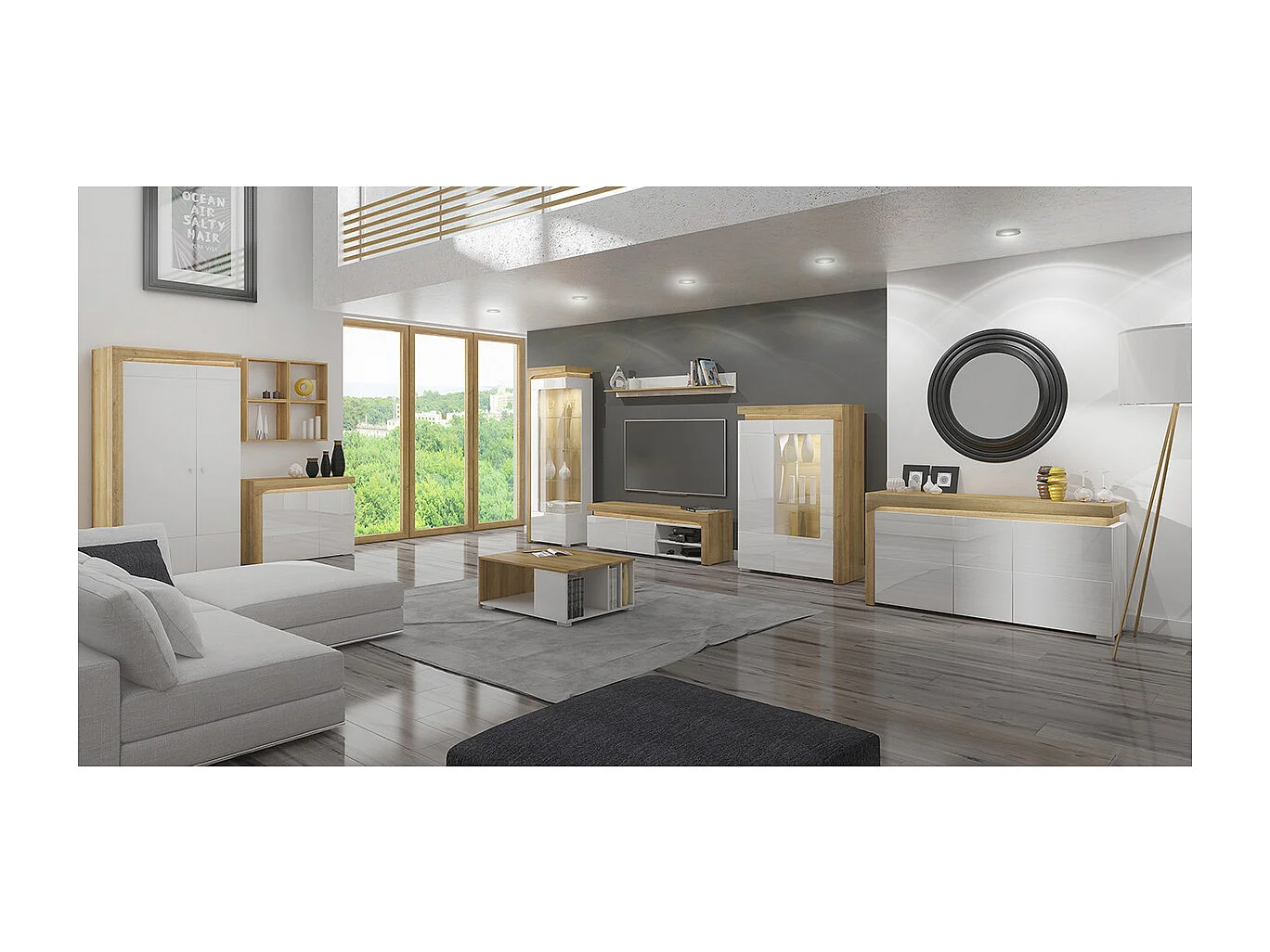1-door left-opening display case including LED Teo White and Wood