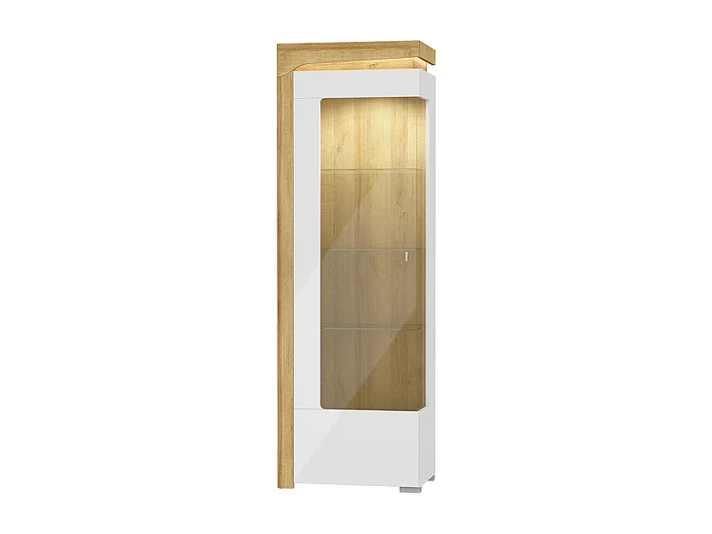Vitrine 1 porte ouverture gauche LED inclus Teo Blanc et Bois
