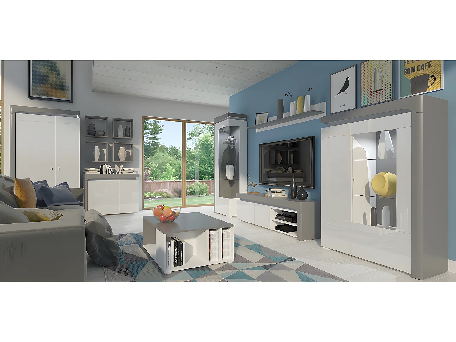 Vaisselier 2 portes gauche LED inclus Teo Blanc et Gris