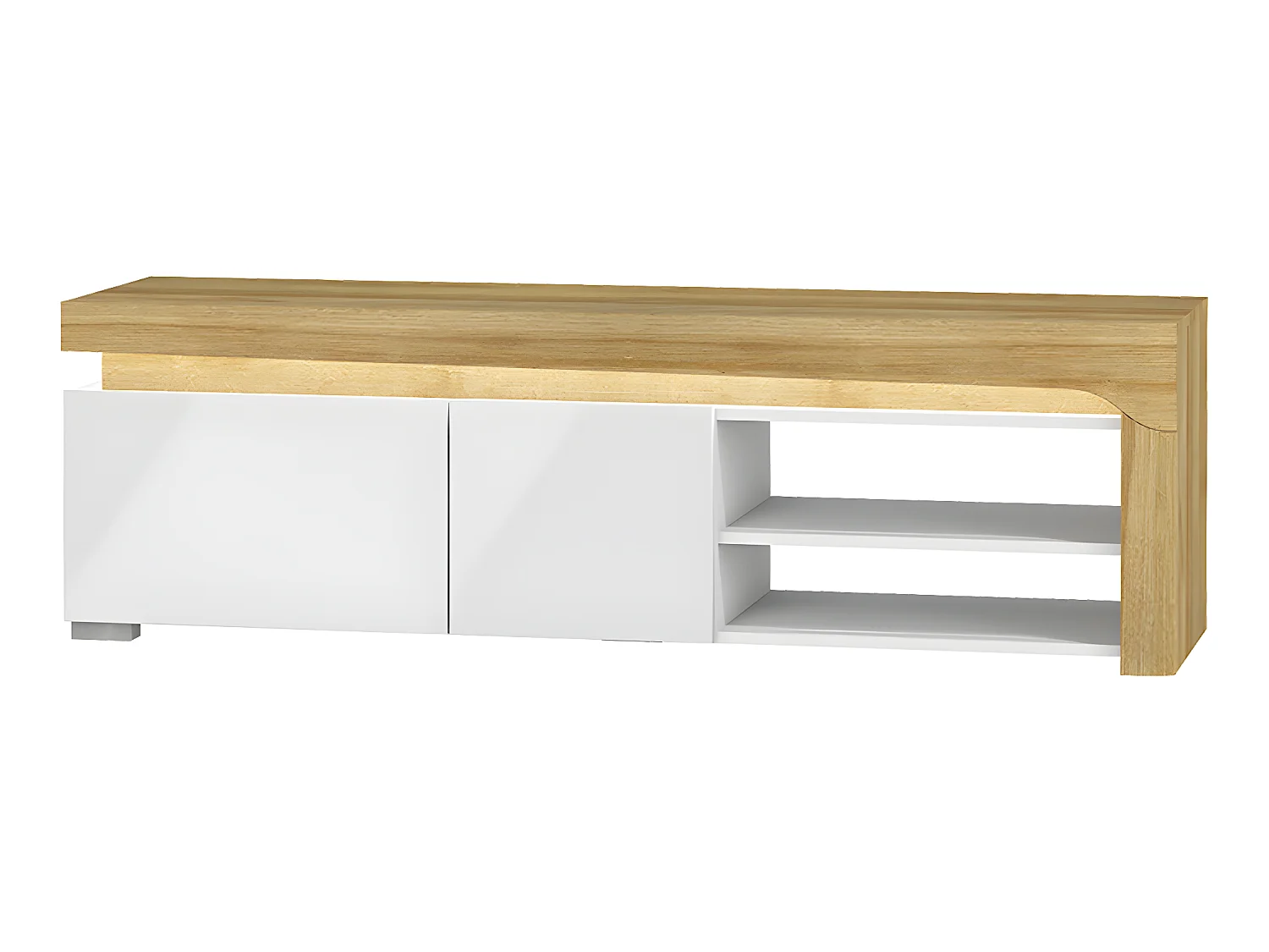 Meuble TV 1 porte 1 tiroir 159 cm LED inclus Teo Blanc et Bois