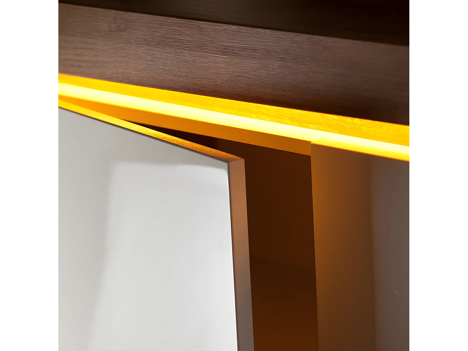 Meuble TV 1 porte 1 tiroir 159 cm LED inclus Teo Blanc et Bois