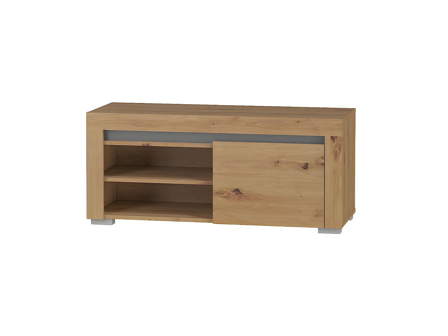 Meuble TV 1 porte 106 cm LED inclus Kasla Bois et Anthracite