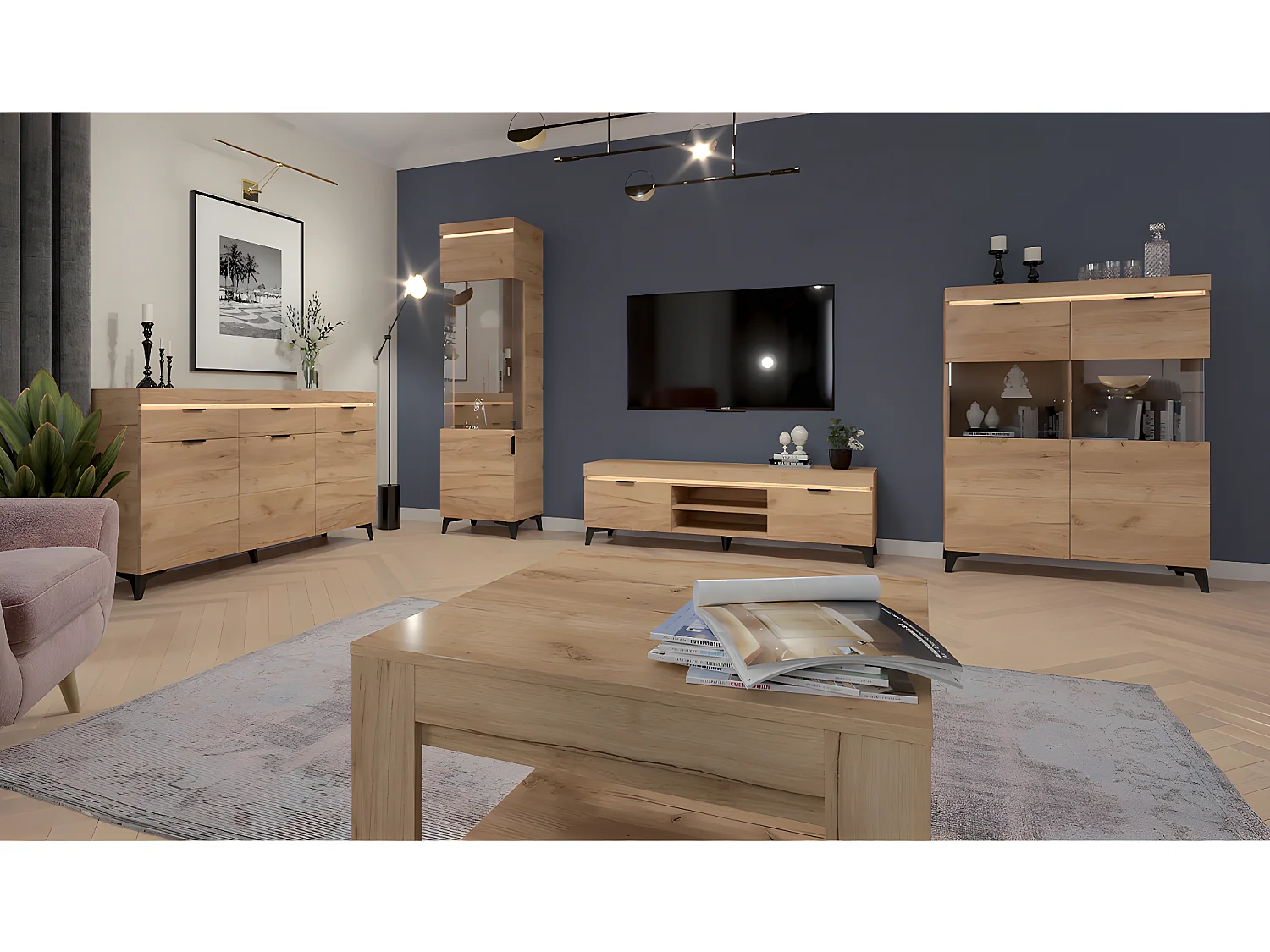 Mueble TV 2 puertas 157 cm con LED Ruben Madera