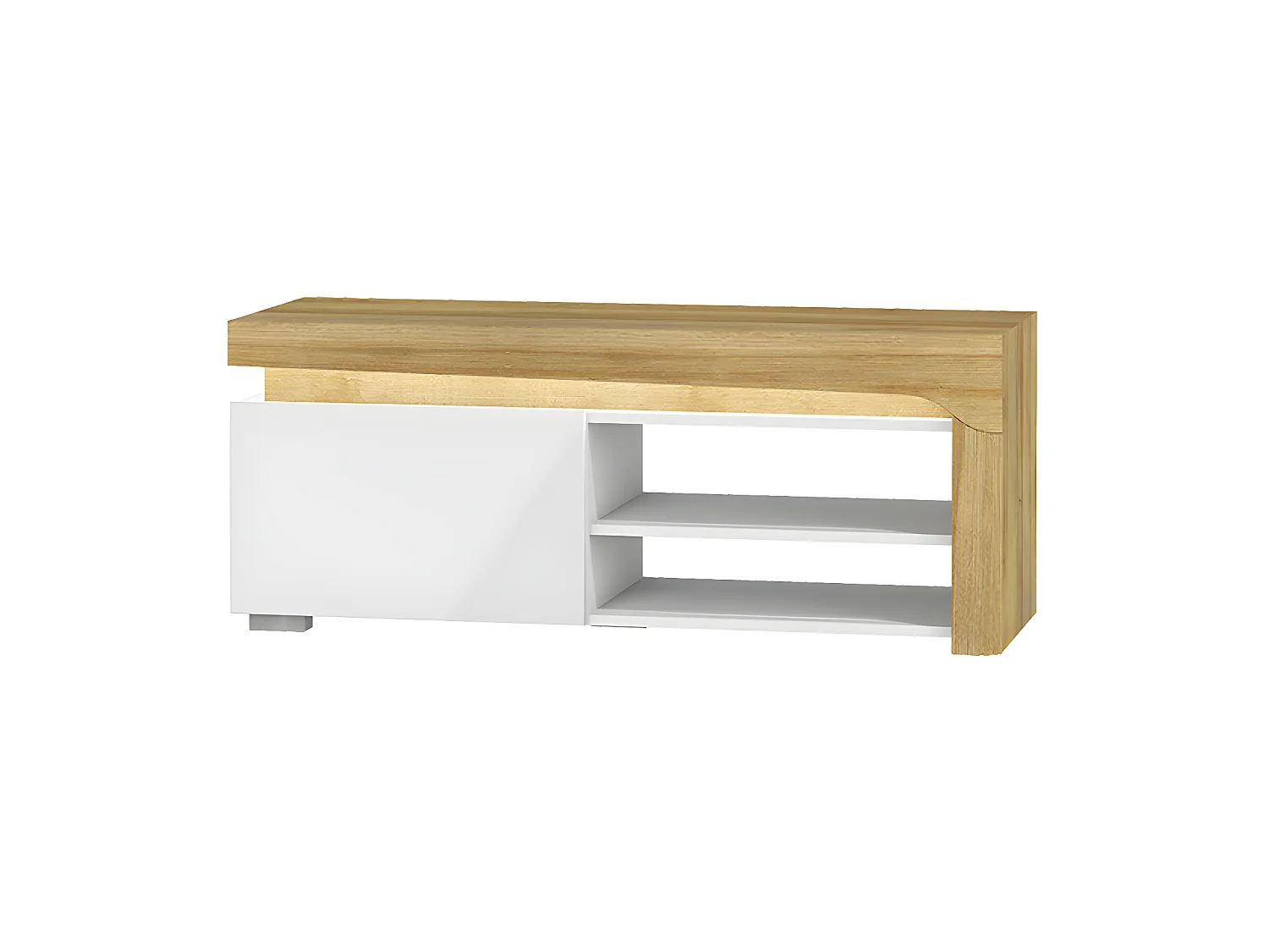 Meuble TV 1 tiroir 121 cm LED inclus Teo Blanc et Bois