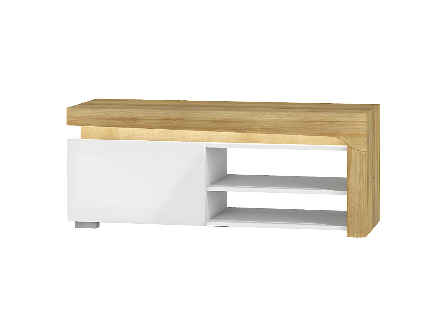 Meuble TV 1 tiroir 121 cm LED inclus Teo Blanc et Bois