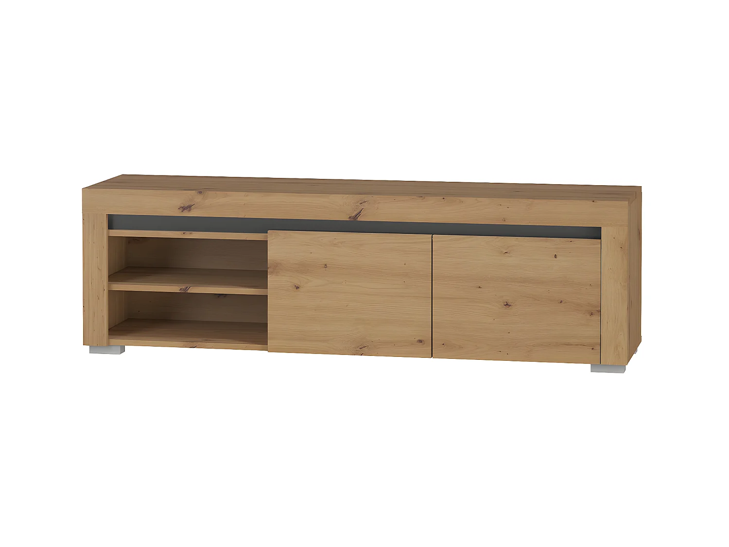 Meuble TV 2 portes 152 cm LED inclus Kasla Bois et Anthracite