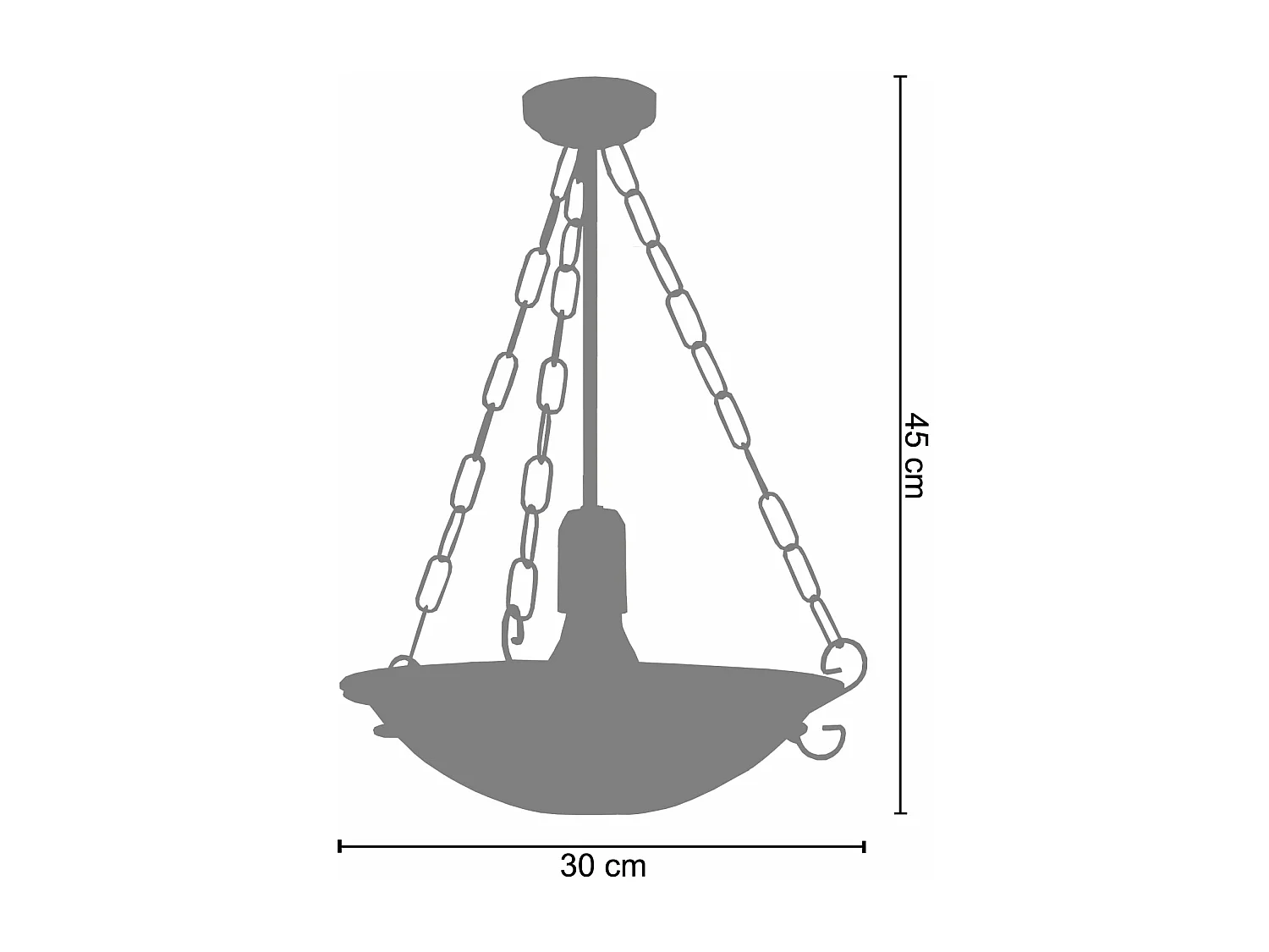 Suspension bol verre métal noir 45 cm.