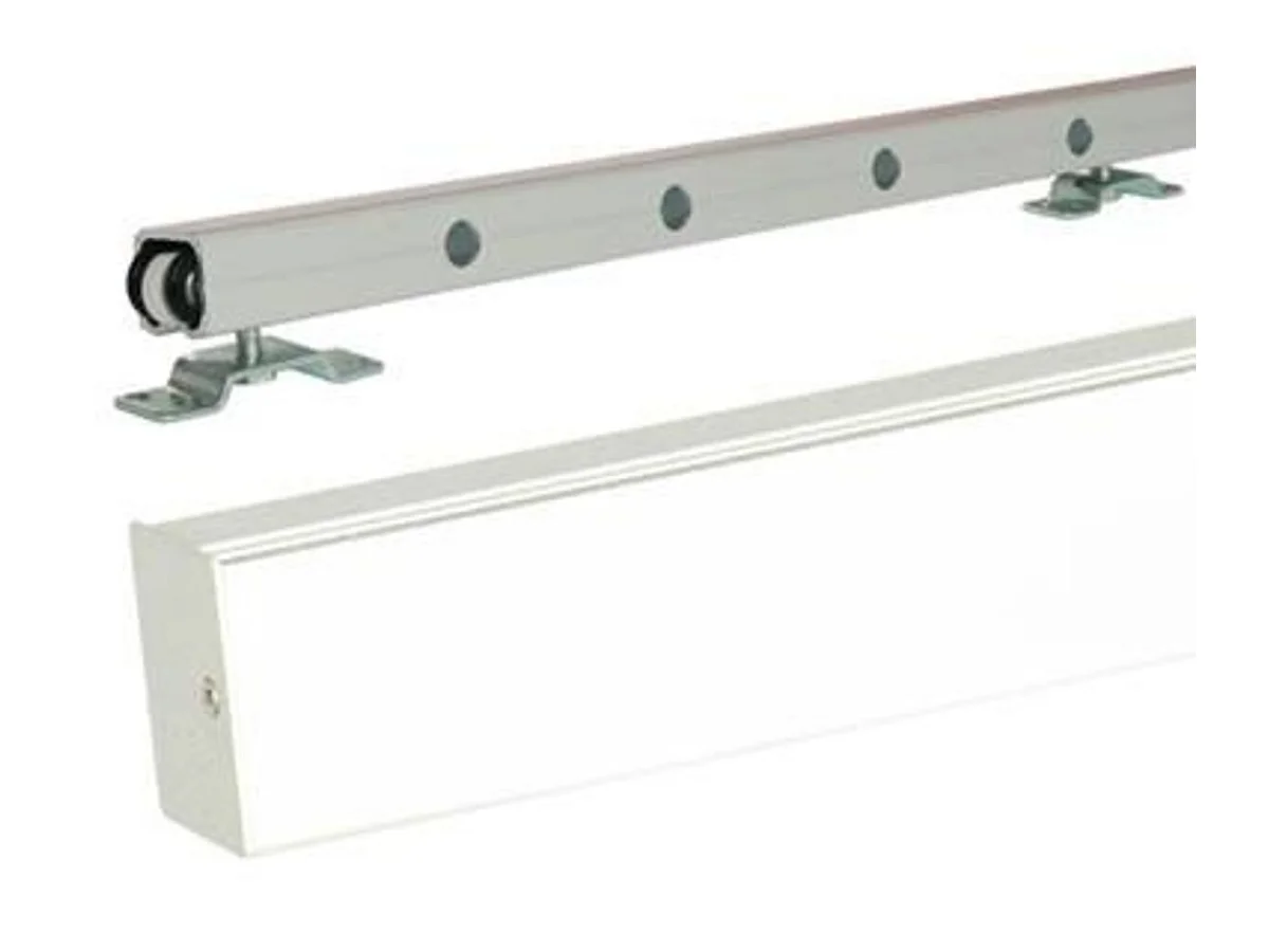 Porte Coulissante Bois Frake Vitrée H204 X L73 Cm, Rail Alu Bandeau Blanc, Coquilles Gd Menuiseries