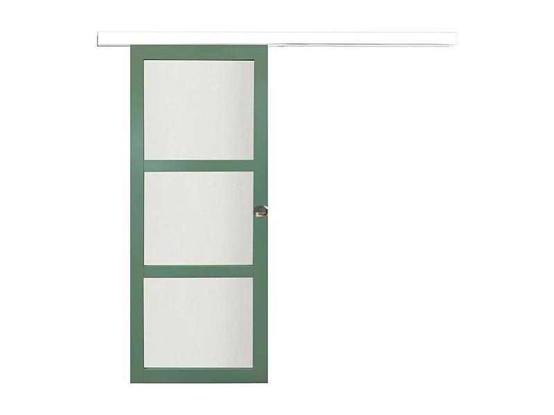 Porte Coulissante Vert Ral 6021 Vitree H204 X L83 + Rail Alu Bandeau Blanc Et Coquilles Gd Menuiseries