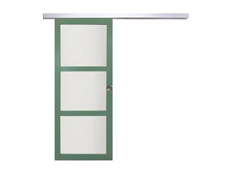 Porte Coulissante Vert Ral 6021 Vitree H204 X L73 + Rail Alu Et Coquilles Gd Menuiseries