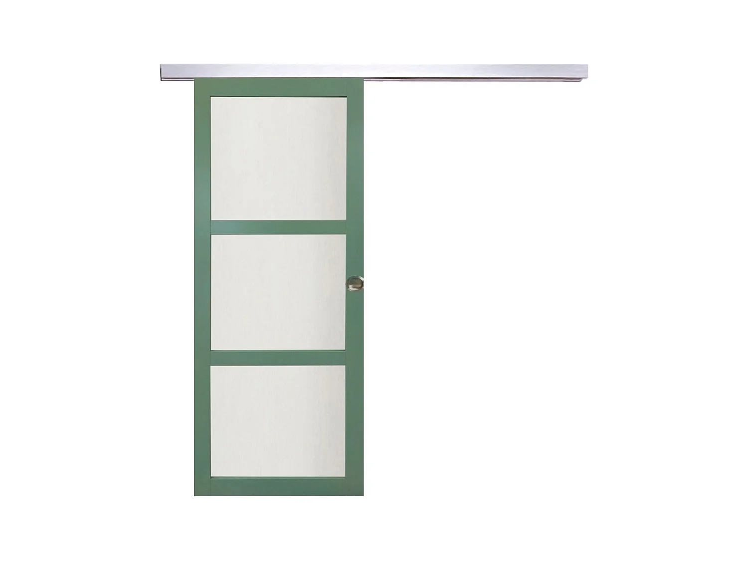 Porte Coulissante Vert Ral 6021 Vitree H204 X L73 + Rail Alu Et Coquilles Gd Menuiseries