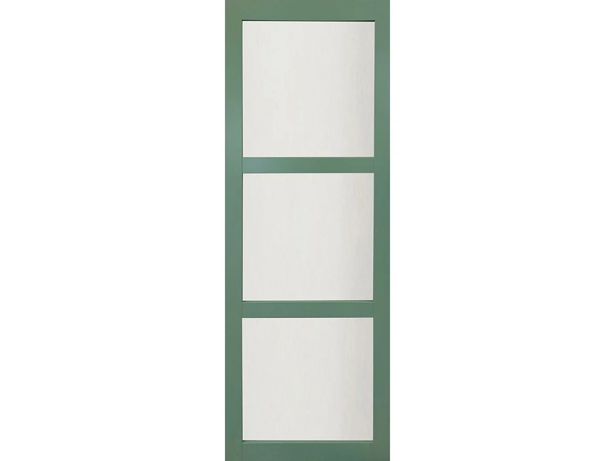 Porte Coulissante Vert Ral 6021 Vitree H204 X L73 + Rail Alu Bandeau Blanc Et Coquilles Gd Menuiseries