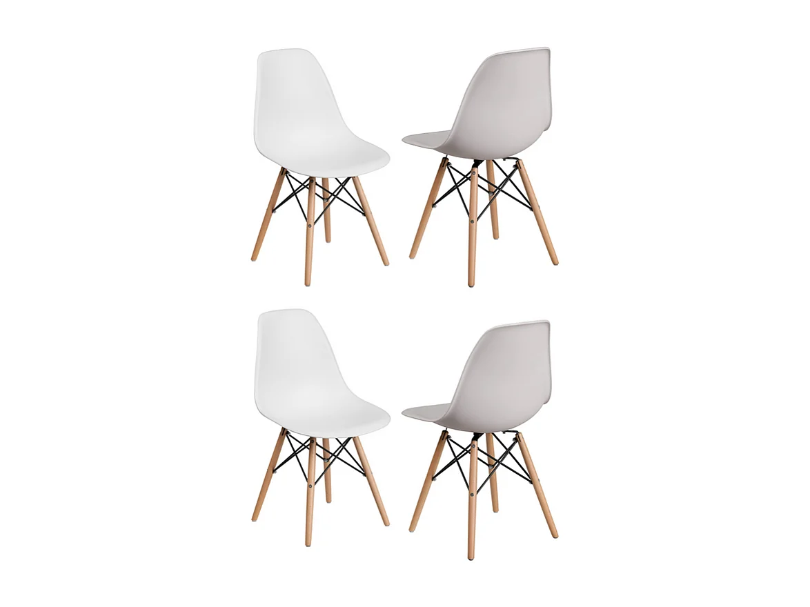 Lot de 4 chaises en plastique Ghost - Pieds en bois - Blanc
