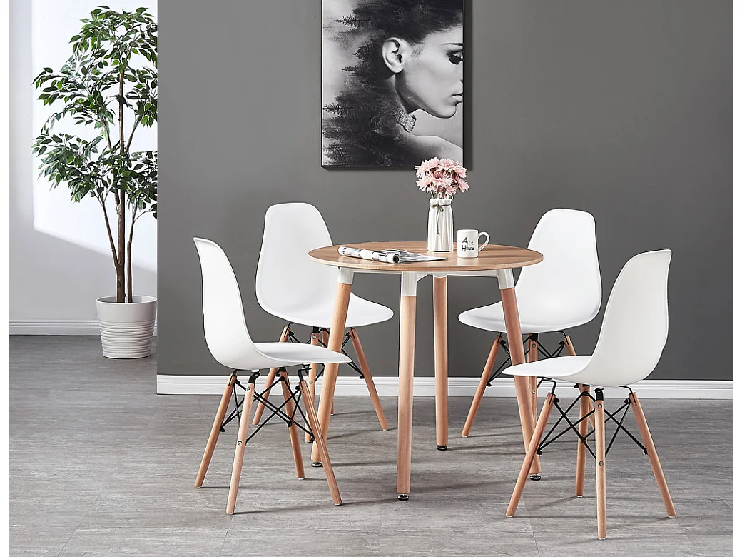 Lot de 4 chaises en plastique Ghost - Pieds en bois - Blanc