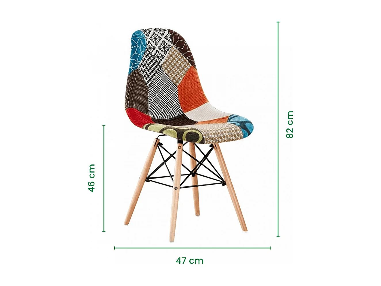 Set mit 8 Moda-Patchwork-Tulpenstühlen – Stoffbezug mit Holzbeinen – Mehrfarbig