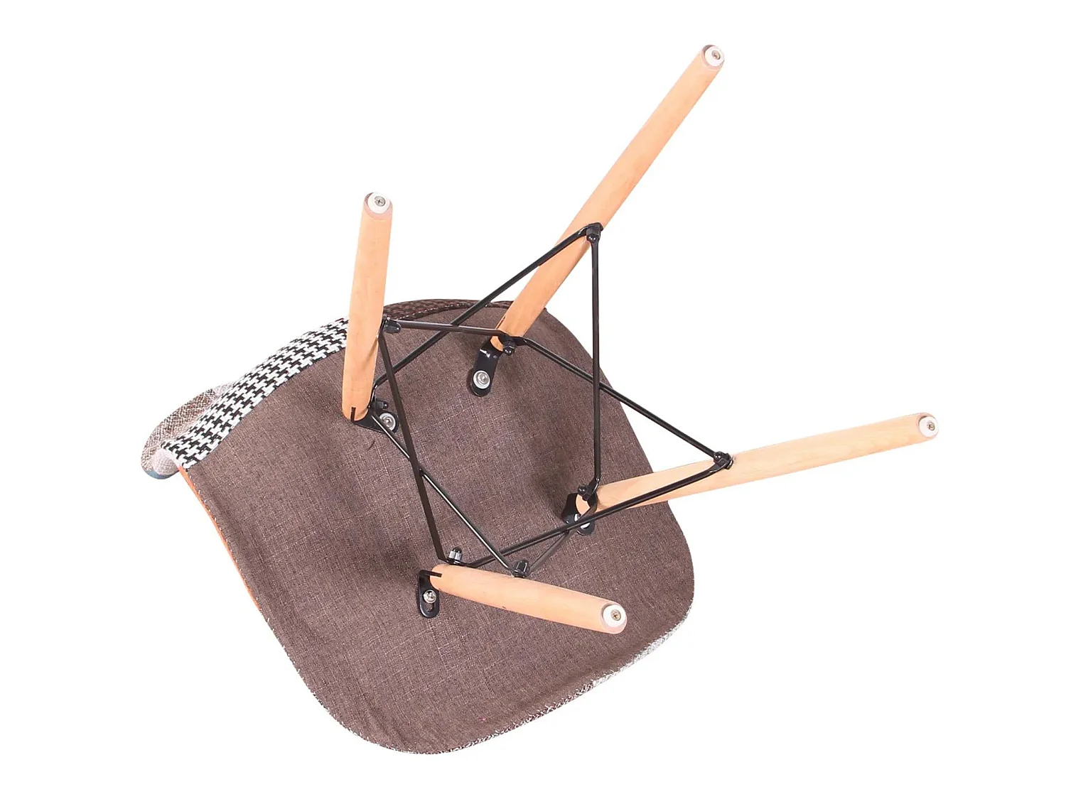 Set mit 6 Moda-Patchwork-Tulpenstühlen – Stoffbezug mit Holzbeinen – Mehrfarbig