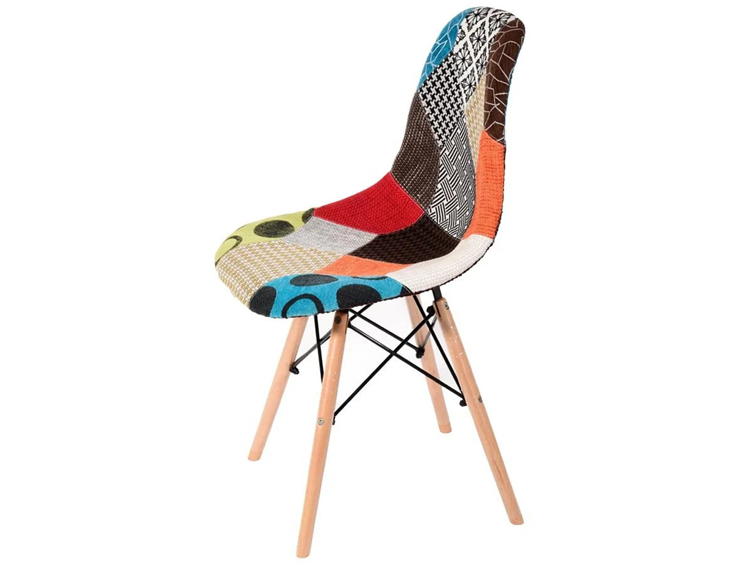 Lot de 6 chaises Moda patchwork Tulip - Tissu recouvert de pieds en bois - Multicolore