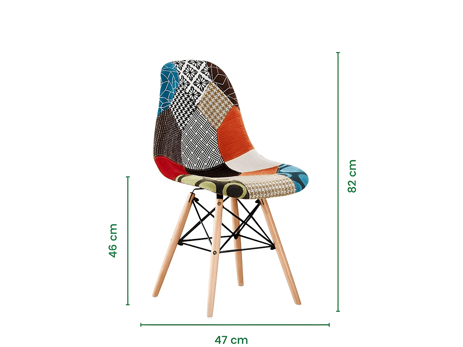 Set mit 6 Moda-Patchwork-Tulpenstühlen – Stoffbezug mit Holzbeinen – Mehrfarbig