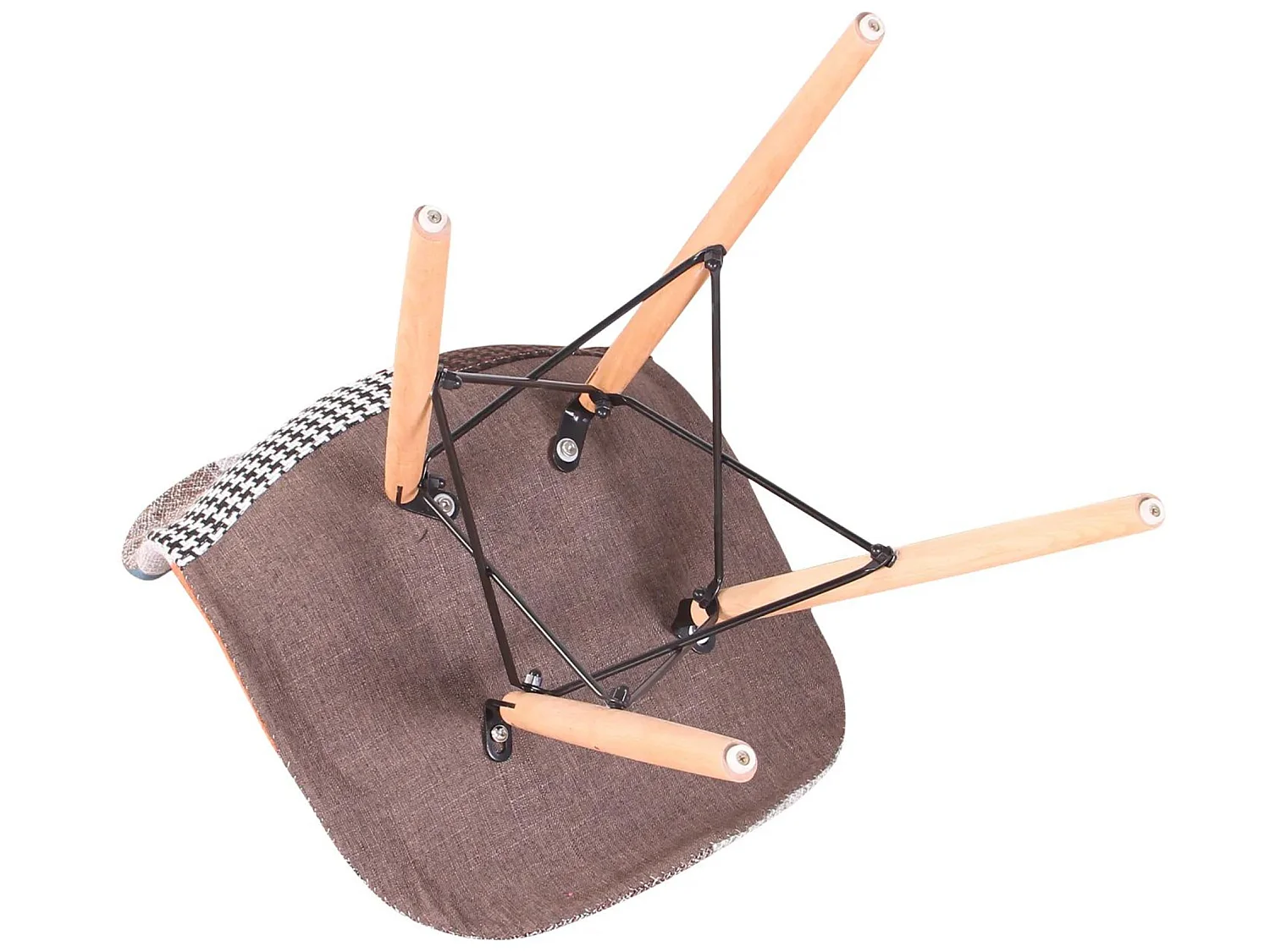 Set mit 4 Moda-Patchwork-Tulpenstühlen – Stoffbezug mit Holzbeinen – Mehrfarbig