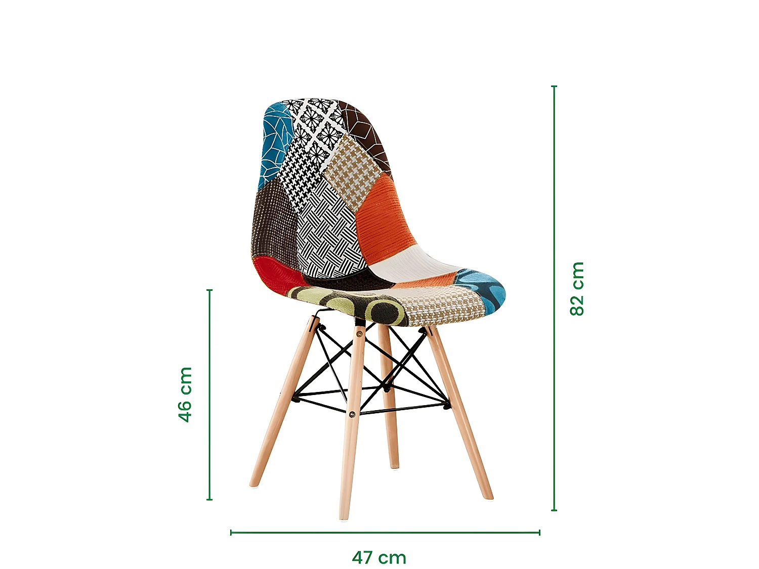 Set mit 4 Moda-Patchwork-Tulpenstühlen – Stoffbezug mit Holzbeinen – Mehrfarbig