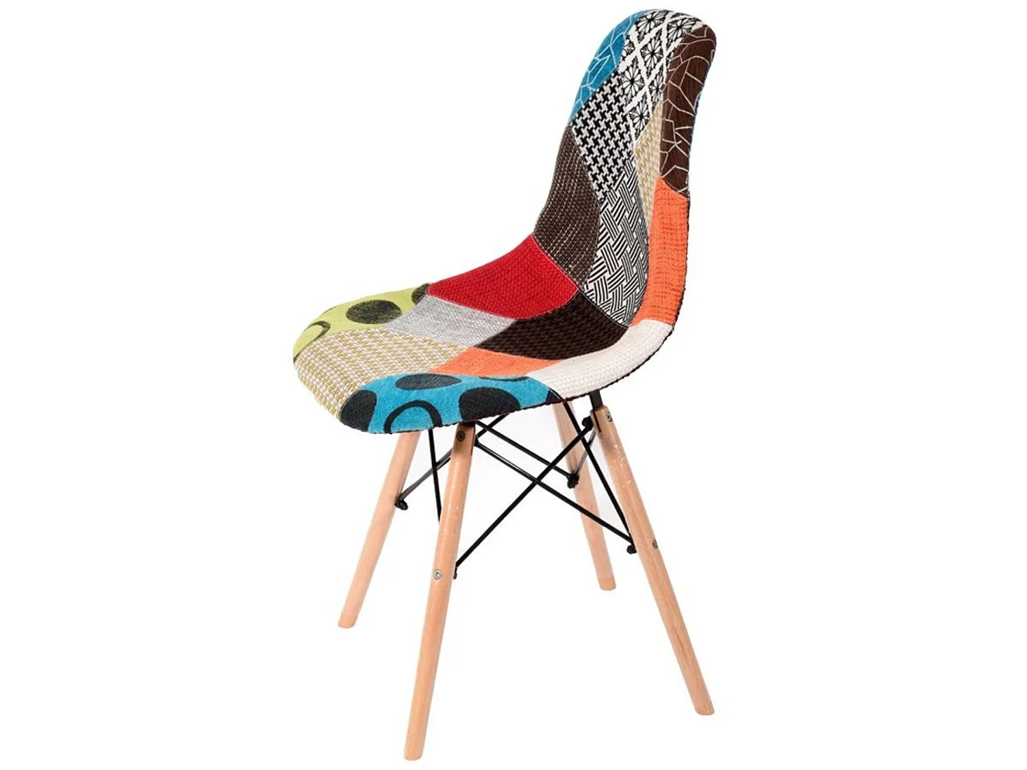 Lot de 4 chaises Moda patchwork Tulip - Tissu recouvert de pieds en bois - Multicolore