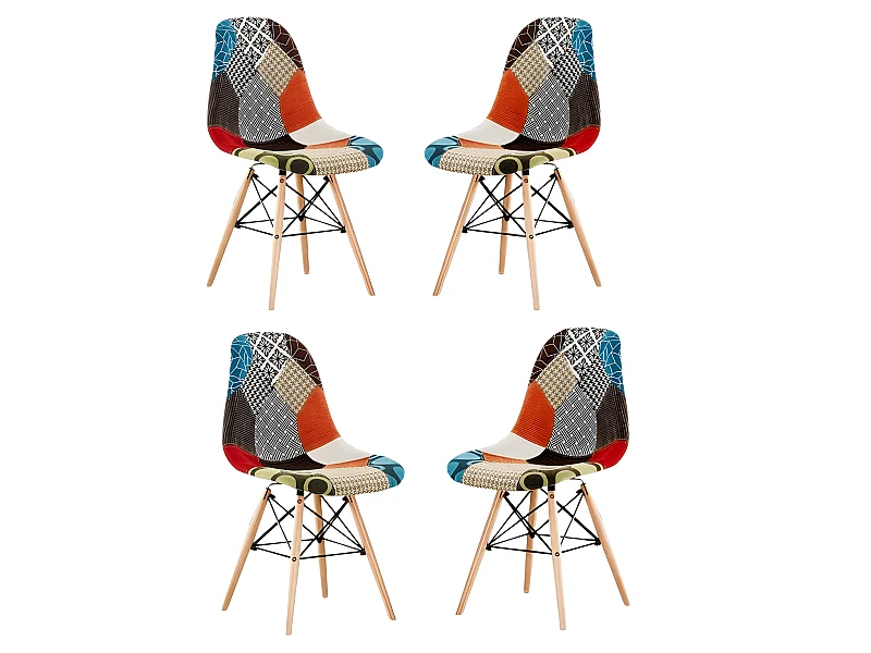 Lot de 4 chaises Moda patchwork Tulip - Tissu recouvert de pieds en bois - Multicolore