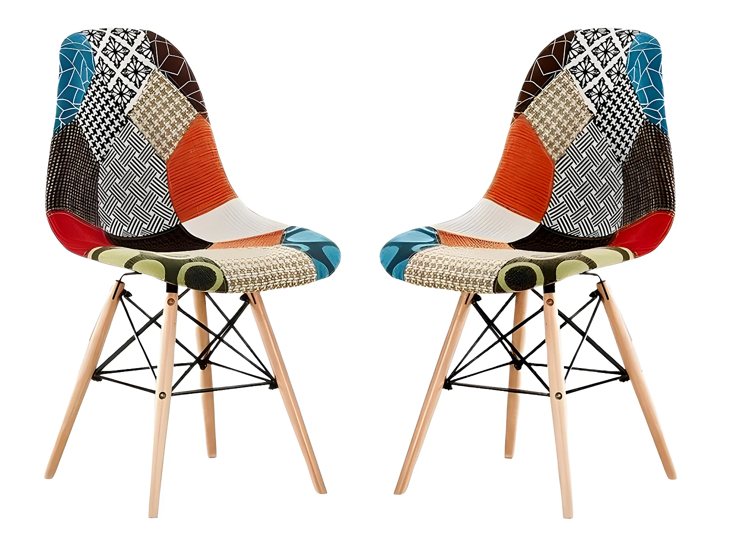 Lot de 2 chaises Moda patchwork Tulip - Tissu recouvert de pieds en bois - Multicolore