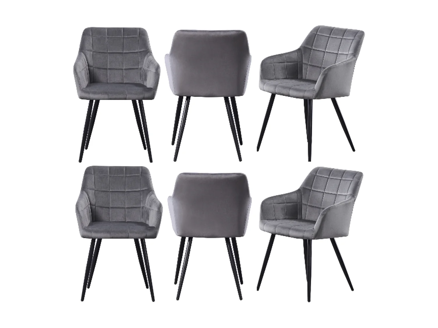 Ensemble de 6 chaises de salle à manger Camden - Tapissées de velours avec pieds en métal - Gris foncé