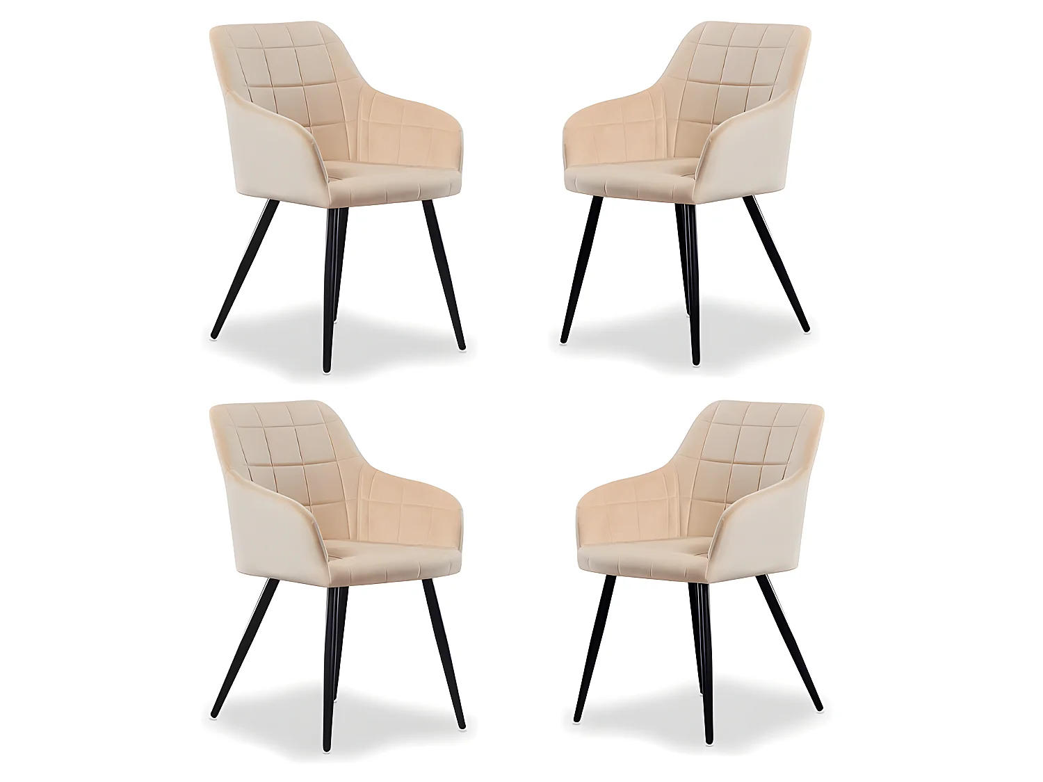 Set aus 4 Camden Esszimmerstühlen – Samt gepolstert mit Metallbeinen – Creme