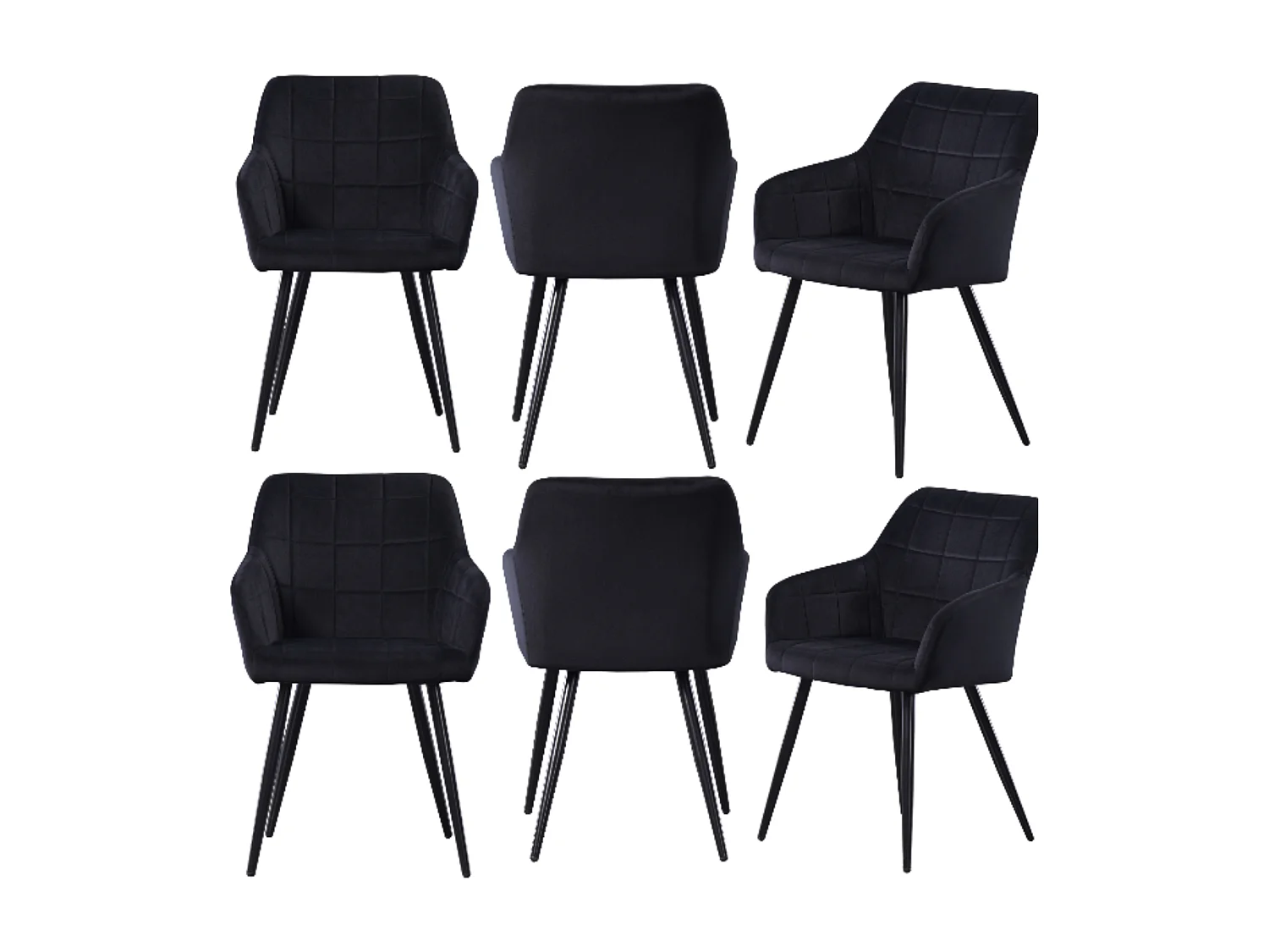 Ensemble de 6 chaises de salle à manger Camden - Tapissées de velours avec pieds en métal - Noir