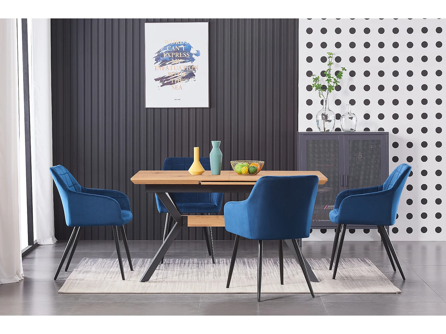 Lot de 6 chaises de salle à manger Camden - Tapissées de velours avec pieds en métal - Bleu