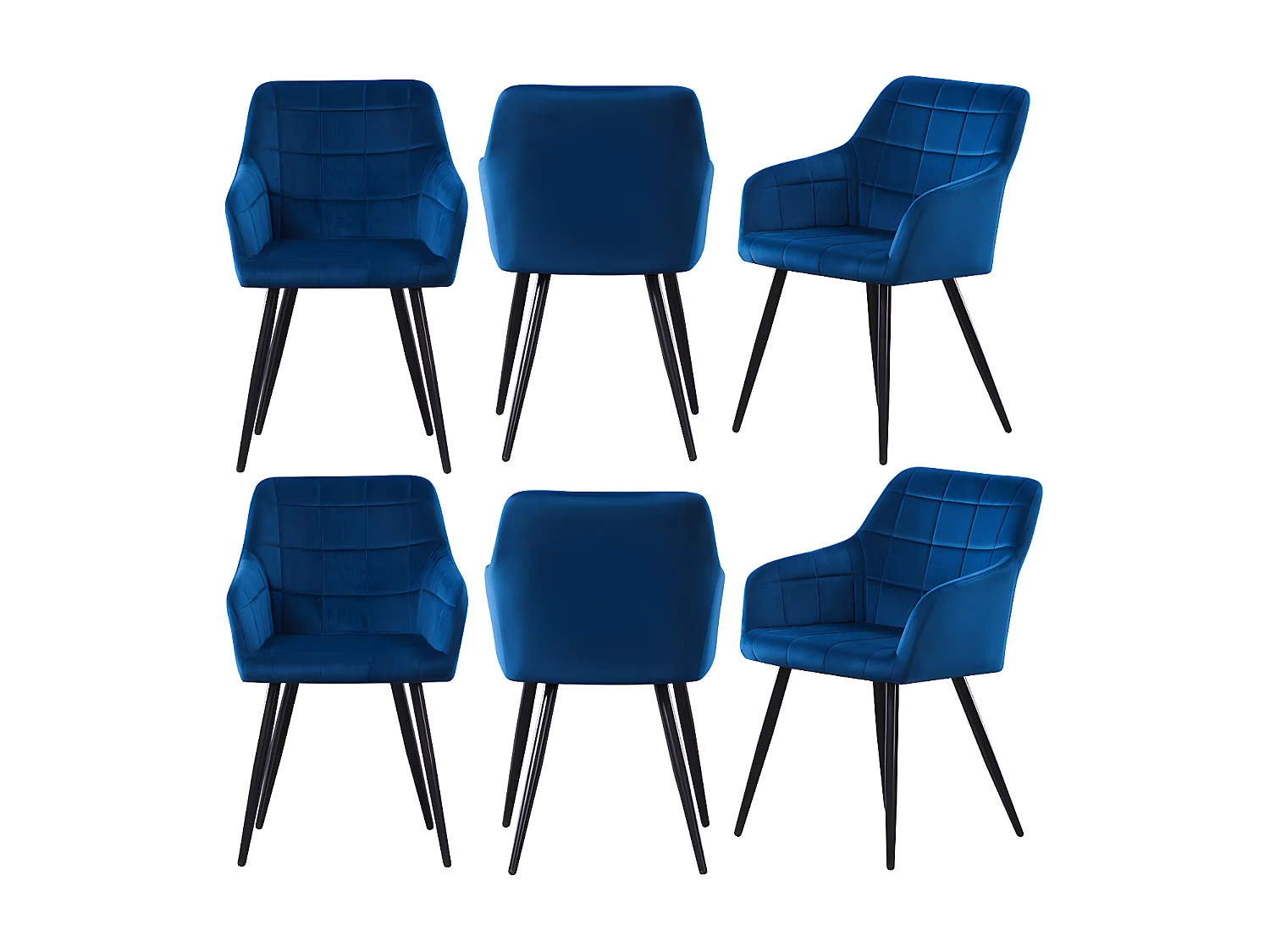 Lot de 6 chaises de salle à manger Camden - Tapissées de velours avec pieds en métal - Bleu