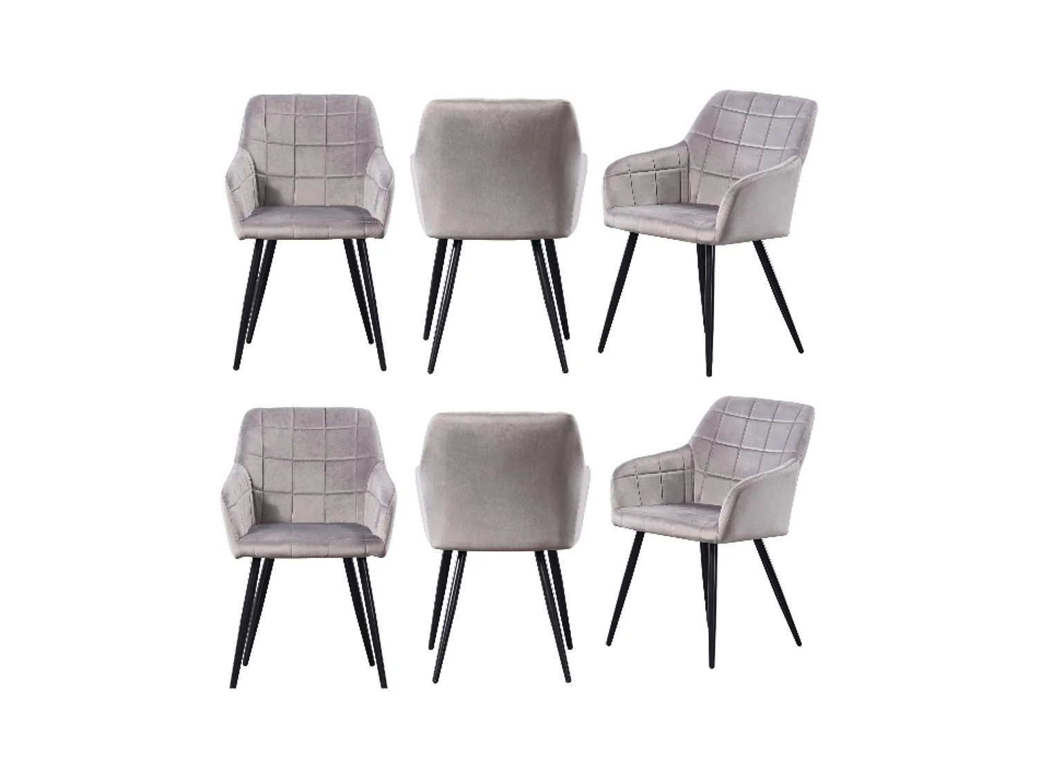 Ensemble de 6 chaises de salle à manger Camden - Tapissées de velours avec pieds en métal - Gris clair
