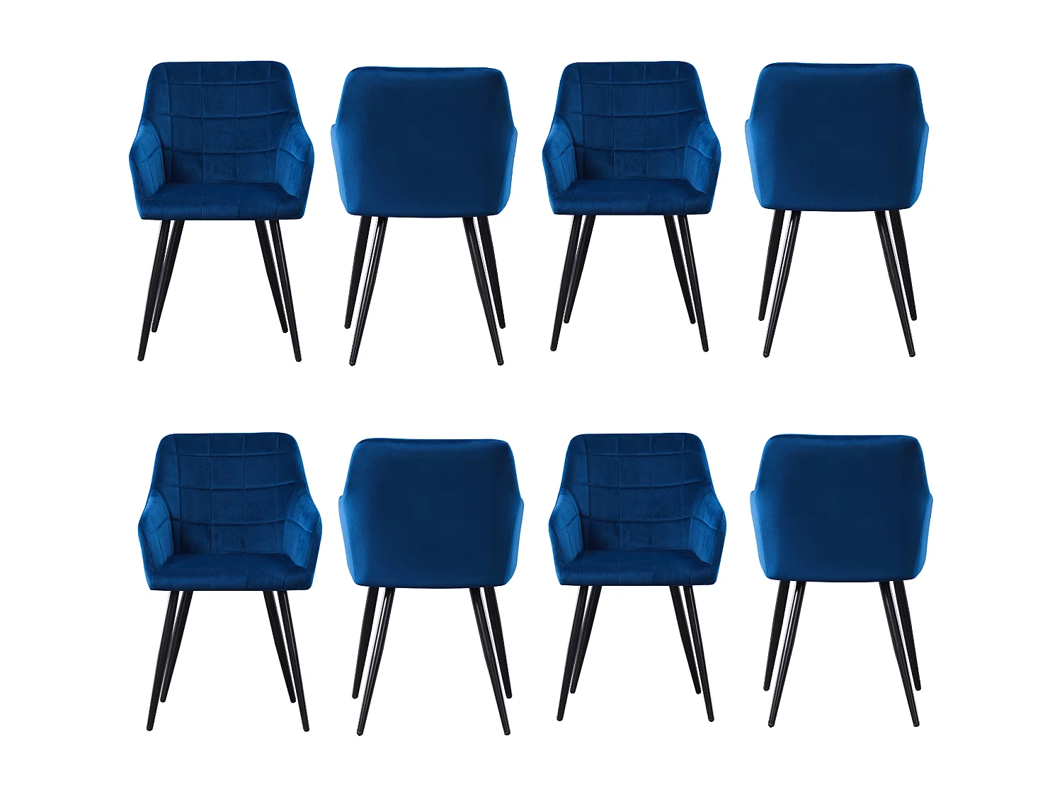 Set aus 8 Camden Esszimmerstühlen – Samt gepolstert mit Metallbeinen – Blau