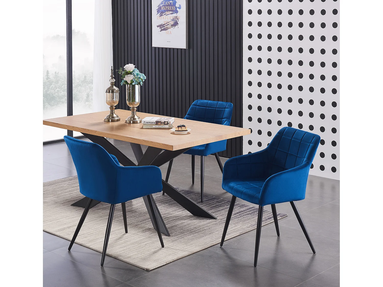 Set aus 8 Camden Esszimmerstühlen – Samt gepolstert mit Metallbeinen – Blau