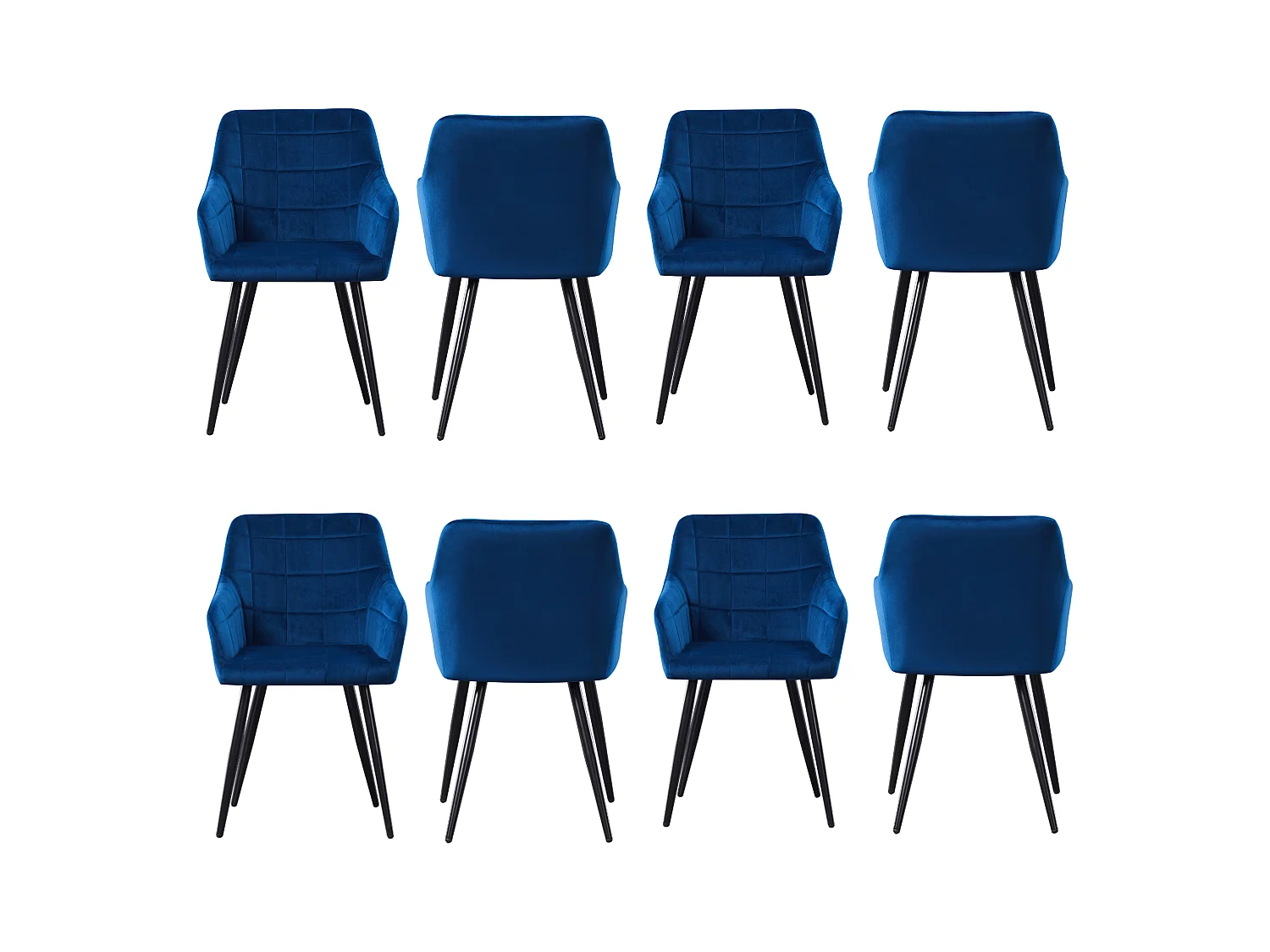 Set aus 8 Camden Esszimmerstühlen – Samt gepolstert mit Metallbeinen – Blau