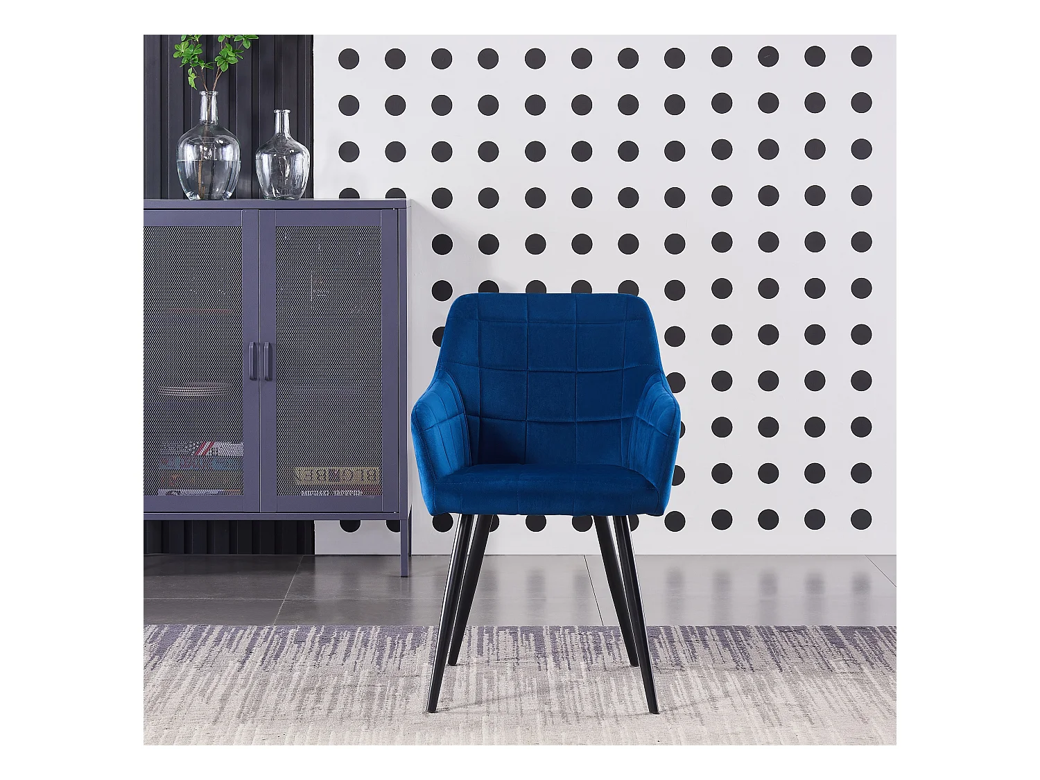 Set aus 8 Camden Esszimmerstühlen – Samt gepolstert mit Metallbeinen – Blau