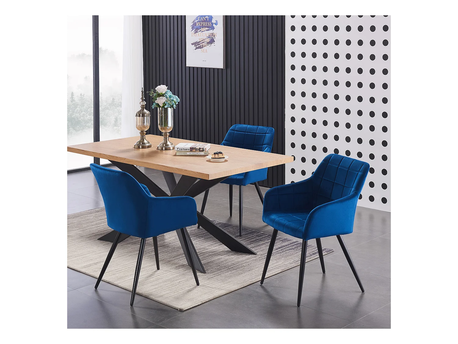 Set aus 8 Camden Esszimmerstühlen – Samt gepolstert mit Metallbeinen – Blau
