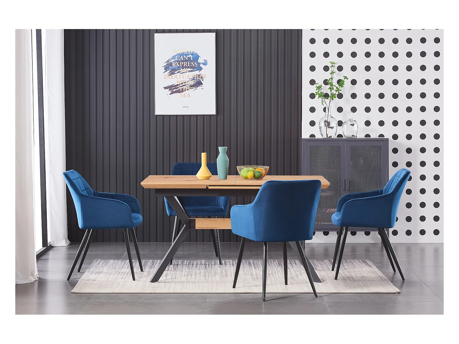 Set aus 8 Camden Esszimmerstühlen – Samt gepolstert mit Metallbeinen – Blau