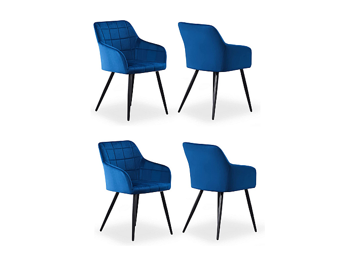 Lot De 4 Chaises De Salle à Manger ML DESIGN – Aspect Velours Bleu Foncé – Réglables