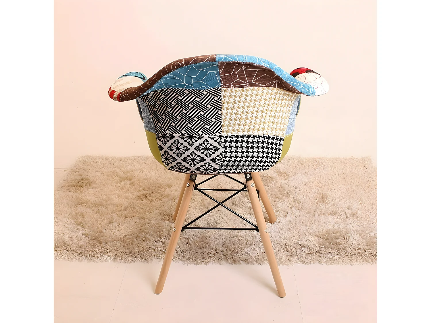 Ensemble de 6 fauteuils Moda patchwork Tub - Tissu recouvert de pieds en bois - Multicolore